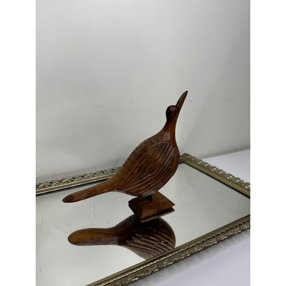Vintage Hand-Carved Wooden Sitting Bird Sculpture, Mid Century Wood Bird Figure - Picture 3 of 10